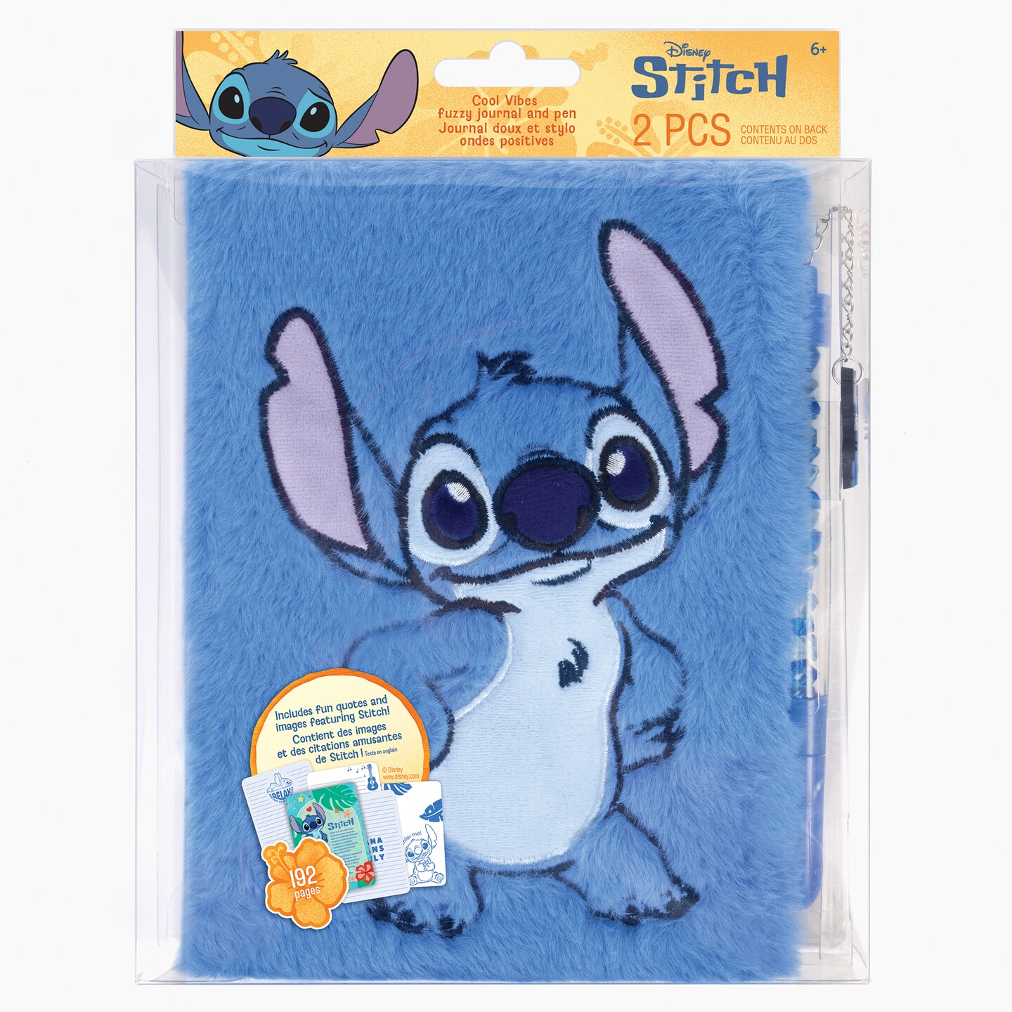 Make It Real: Disney: Stitch Cool Vibes Fuzzy Journal &#x26; Pen - 192 Lined Pages W/ Fun Quotes &#x26; Images, Character Charm Pen, Plush Diary Cover, Kids 6+