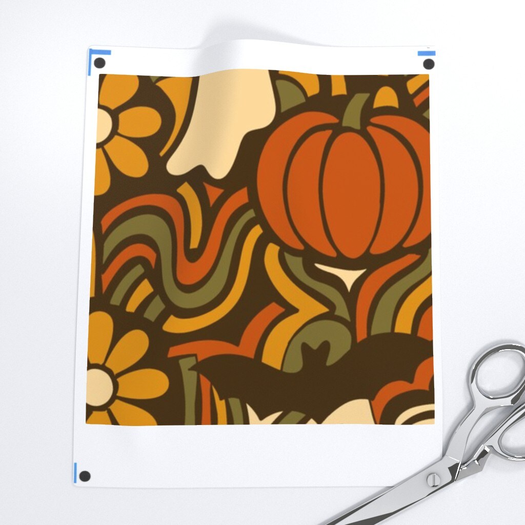 Groovy Ghosts Retro Brown Orange Floral Psychedelic Pumpkins Bats Fall Autumn Custom Printed Fabric by Spoonflower Various Fabrics by the Yard or Fat Quarter