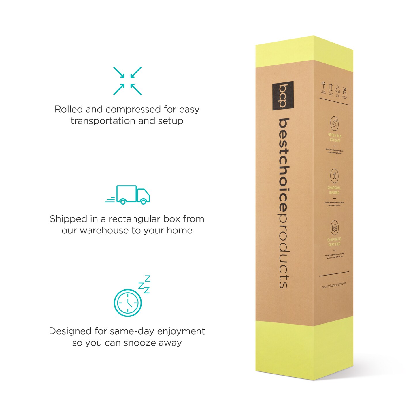 Best Choice Products 12in 3-Layer Medium-Plush Charcoal Gel & Green Tea Infused Memory Foam Mattress