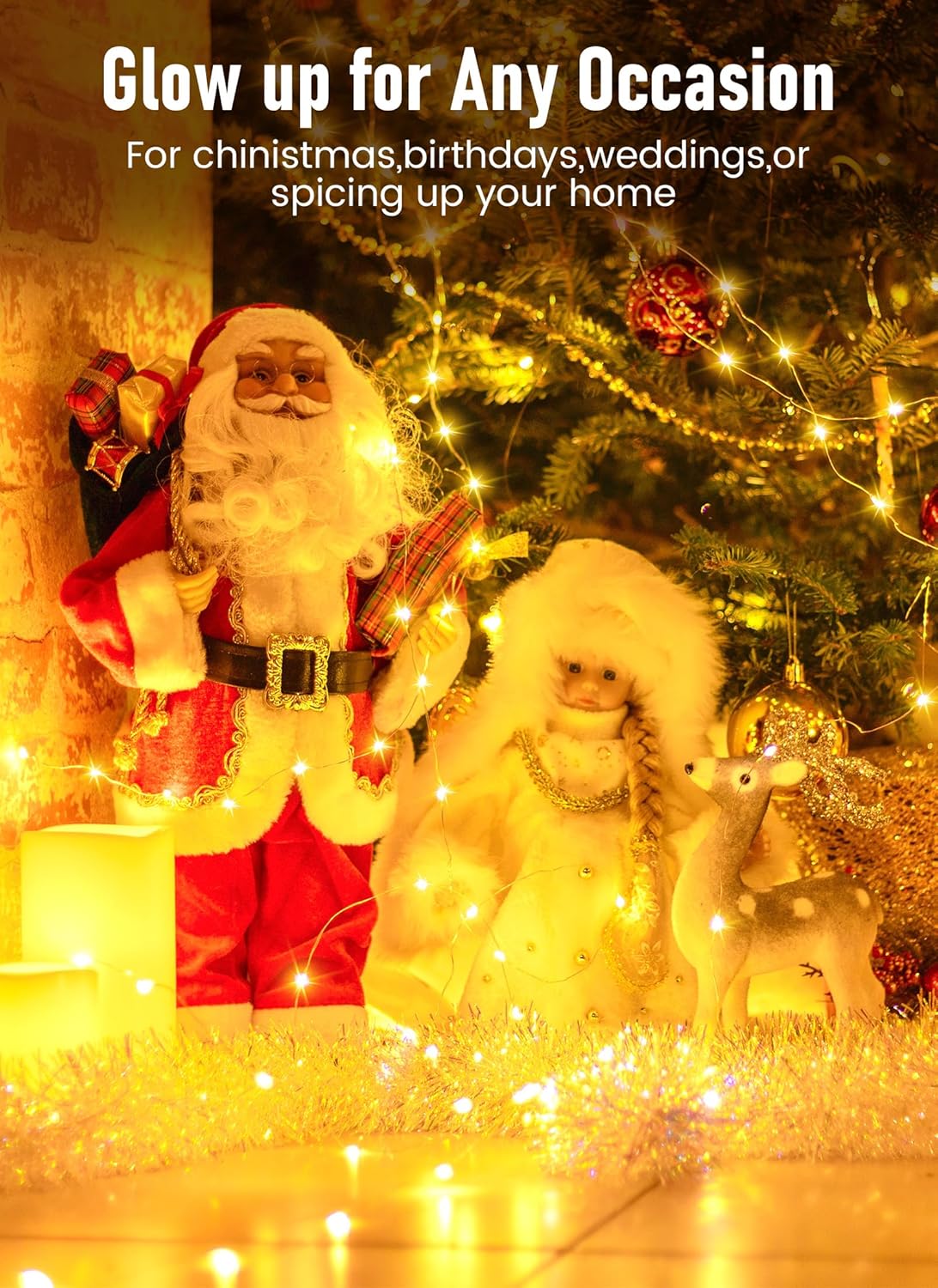 33 ft USB Fairy String Lights, 100 LED Twinkle Lights with Remote & Timer, 8 Modes, Waterproof, Flexible Silver Wire – Bedroom, Wreath, DIY, Party, Wedding & Holiday Decoration (Warm White)