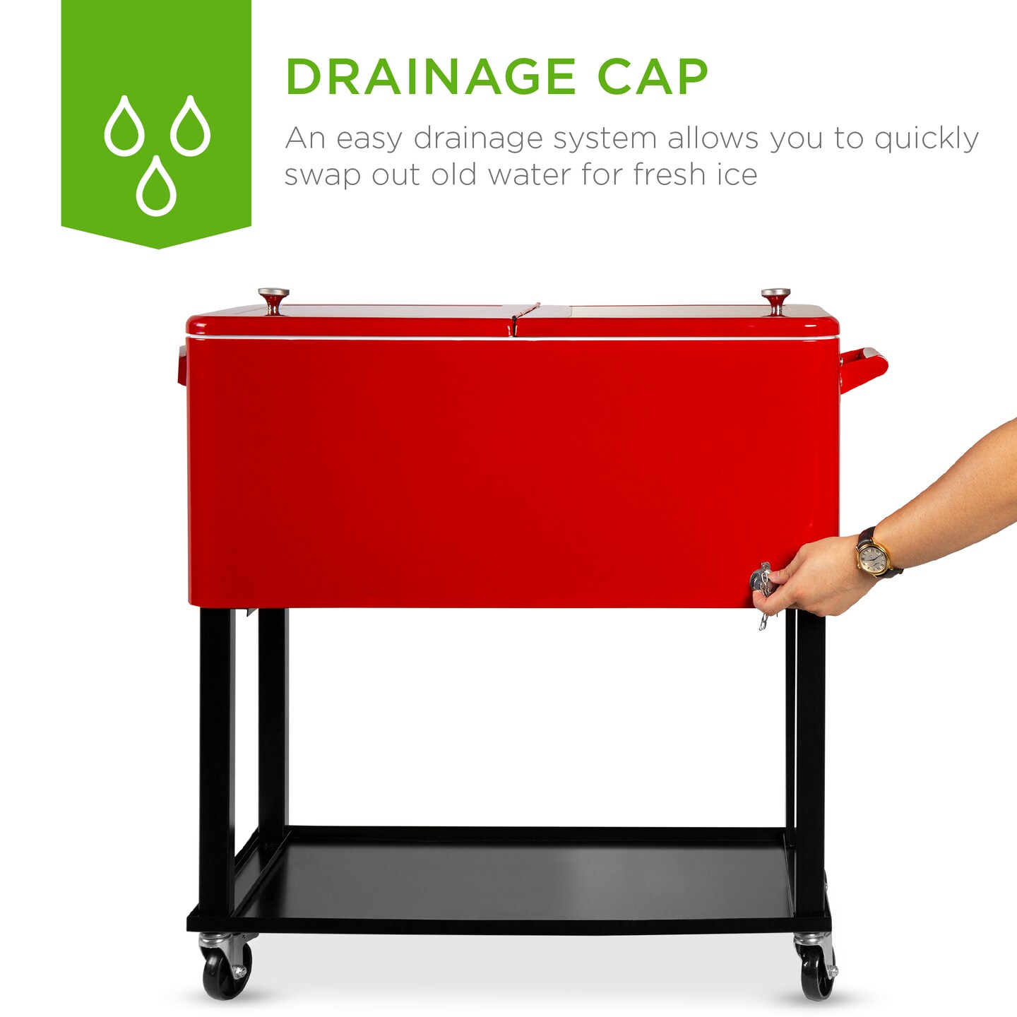 Best Choice Products 80qt Steel Rolling Cooler Cart w/ Bottle Opener, Catch Tray, Drain Plug, Locking Wheels