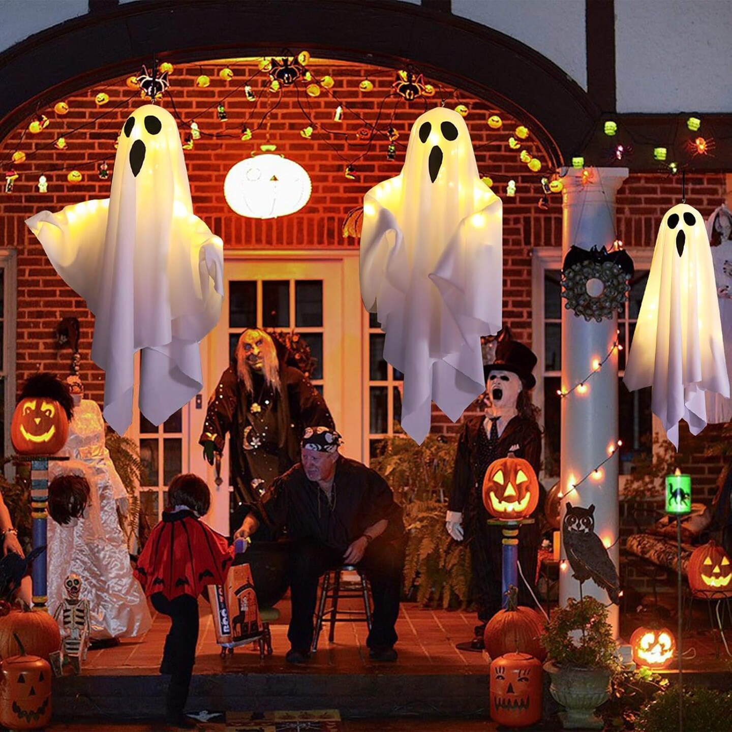 3PCS Halloween Hanging Light up Ghost
