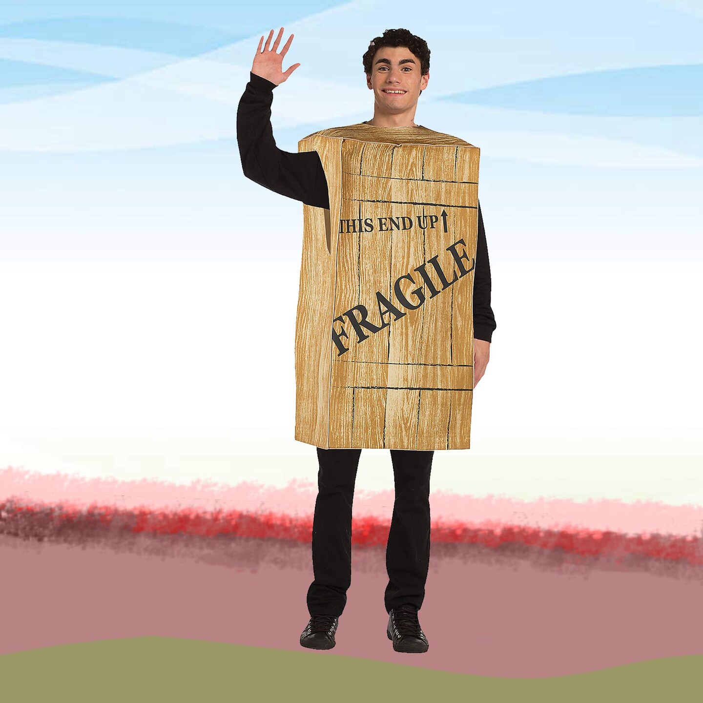 Fragile Crate Adult Costume &#x2013; Funny Package Box Outfit