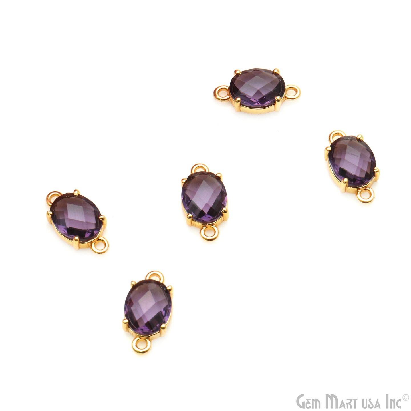 Gemstone Bracelet Charm, Oval 7x9mm Prong Setting, Gold Plated Double Bail, Connector Pendant, GemMartUSA (50235)