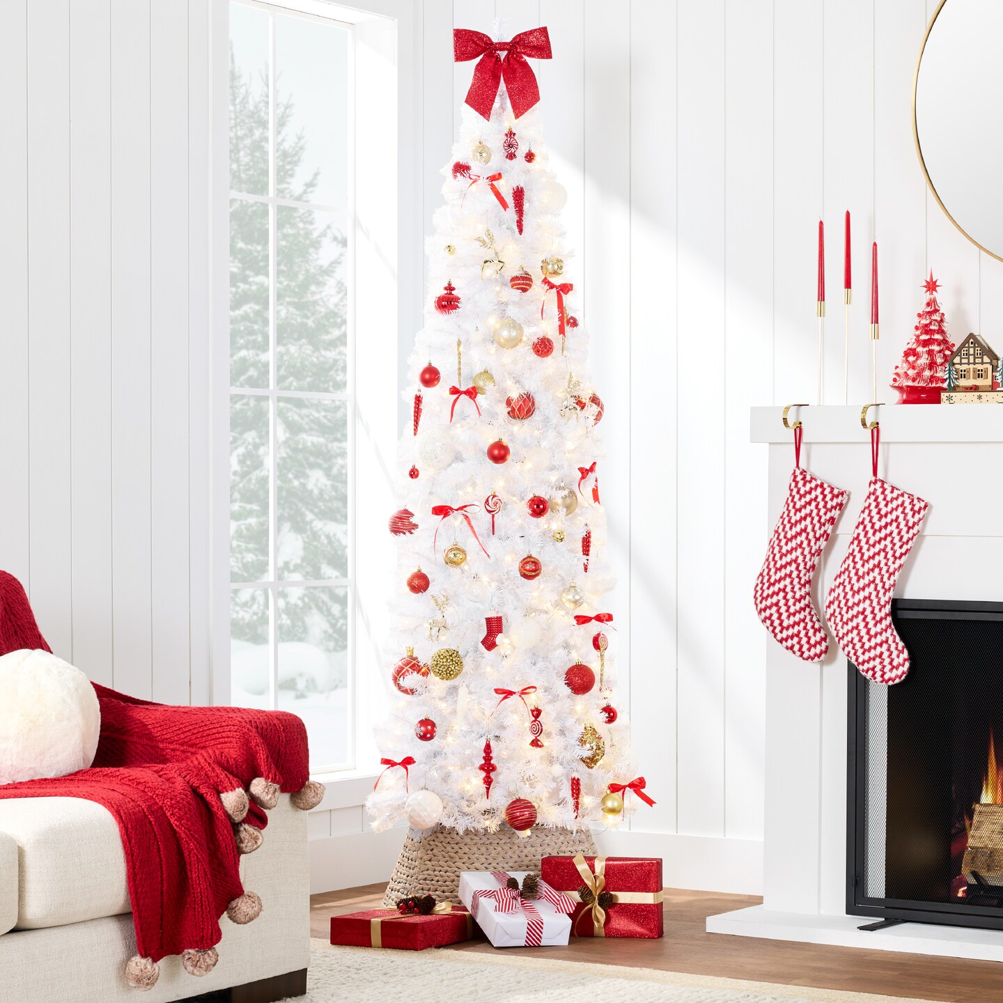 Best Choice Products Pre-Lit White Pencil Christmas Tree w/ Foldable Base, Incandescent Lights