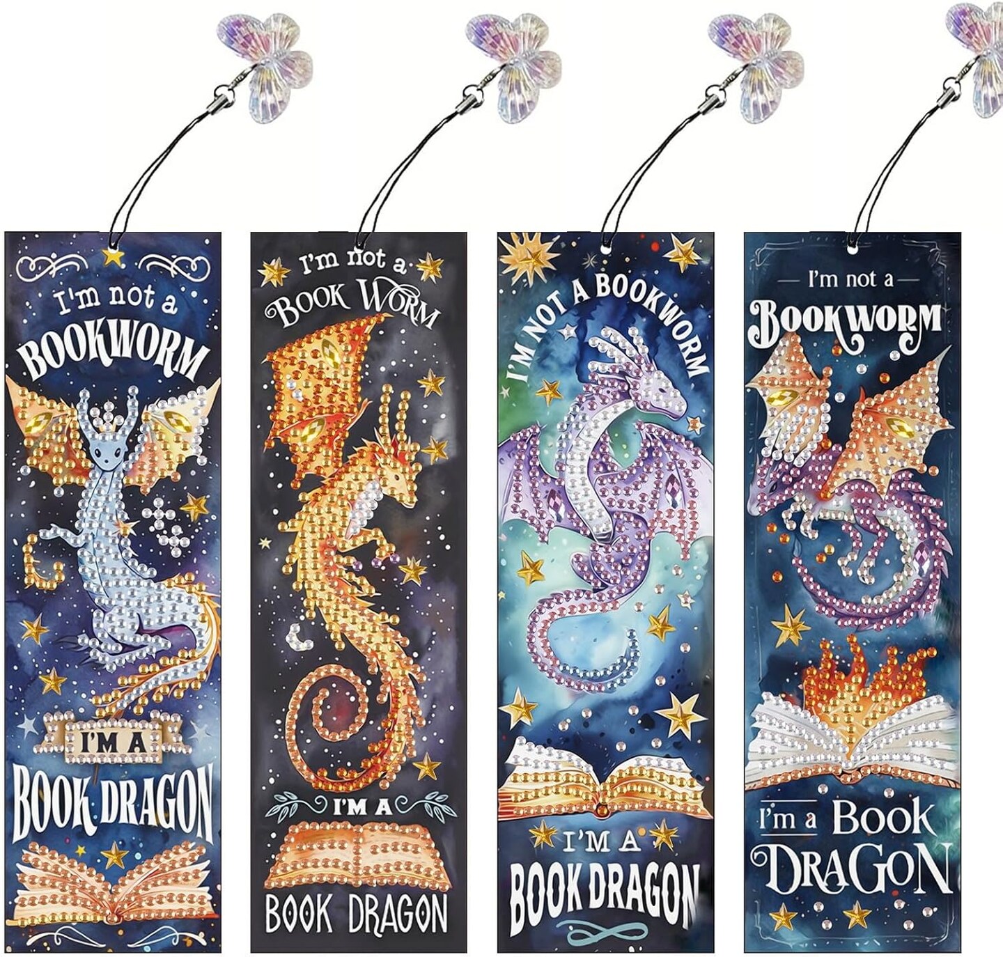 4PCS Diamond Art Bookmarks – Dragon DIY Diamond Painting Kits with Rhinestone Tassels, Small Crafts for Adults, Graduation & Birthday Gifts