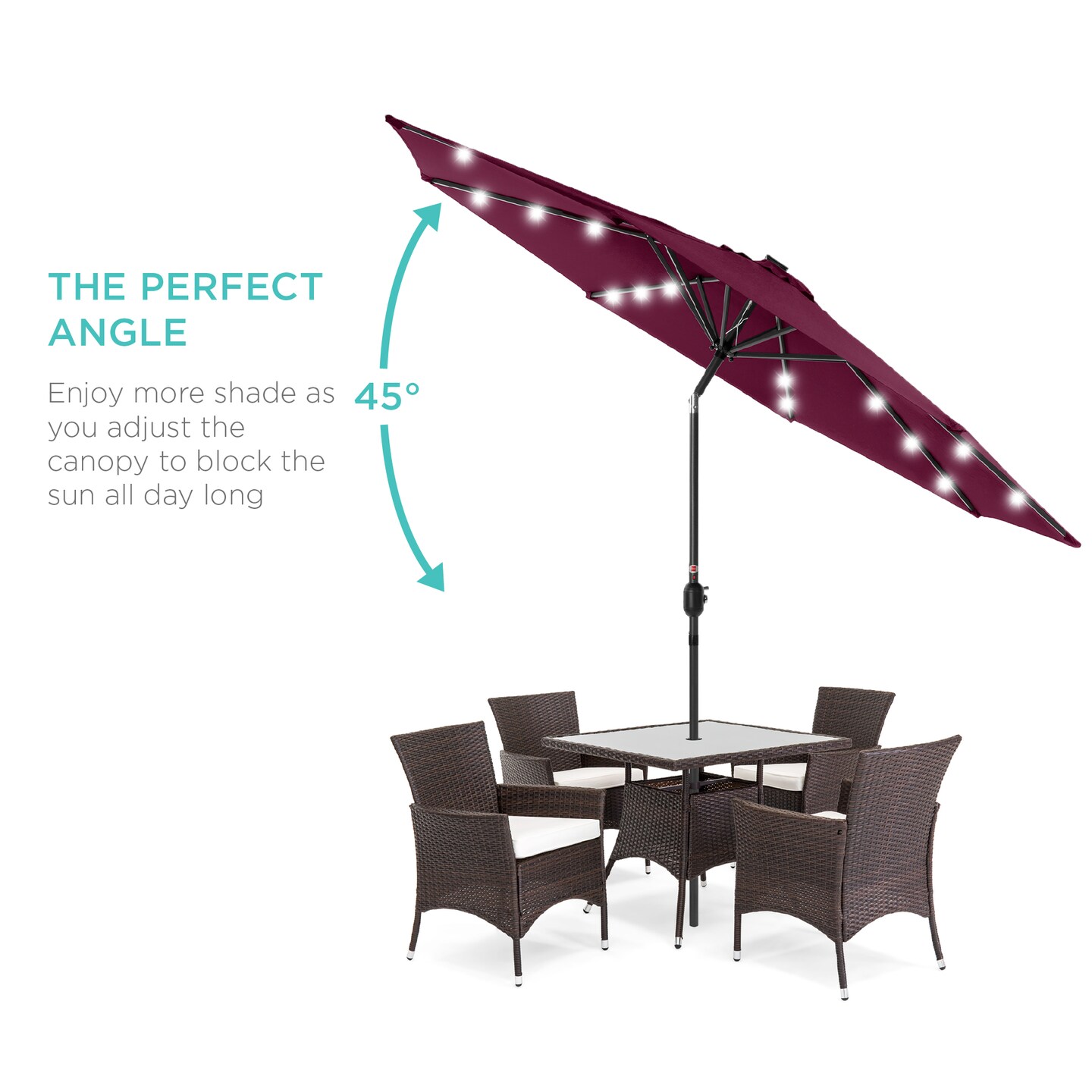 Best Choice Products 10ft Solar LED Lighted Patio Umbrella w/ Tilt Adjustment, UV-Resistant Fabric