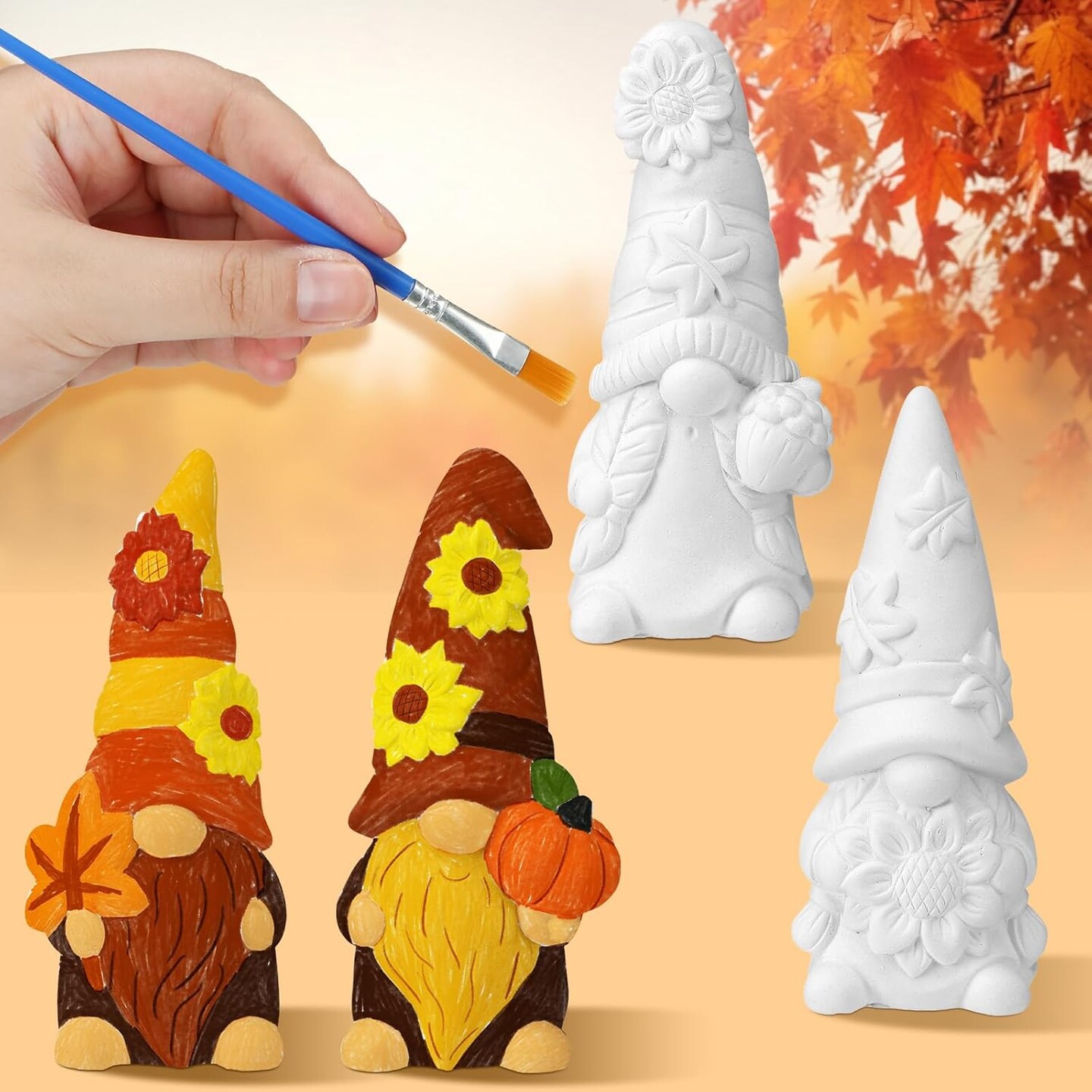 4 Pcs Fall Gnome Ceramic to Paint Kit 5 Inch Ready to Paint Your Own Ceramic Gnome Statues