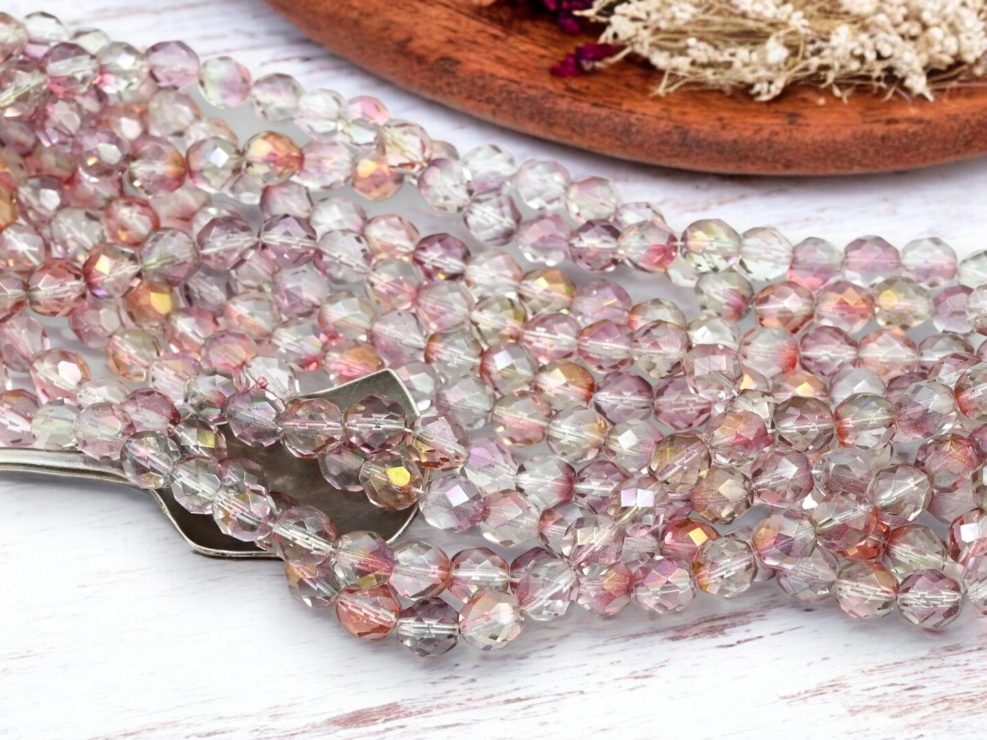 *25* 8mm Pink Crystal Luster Fire Polished Round Beads