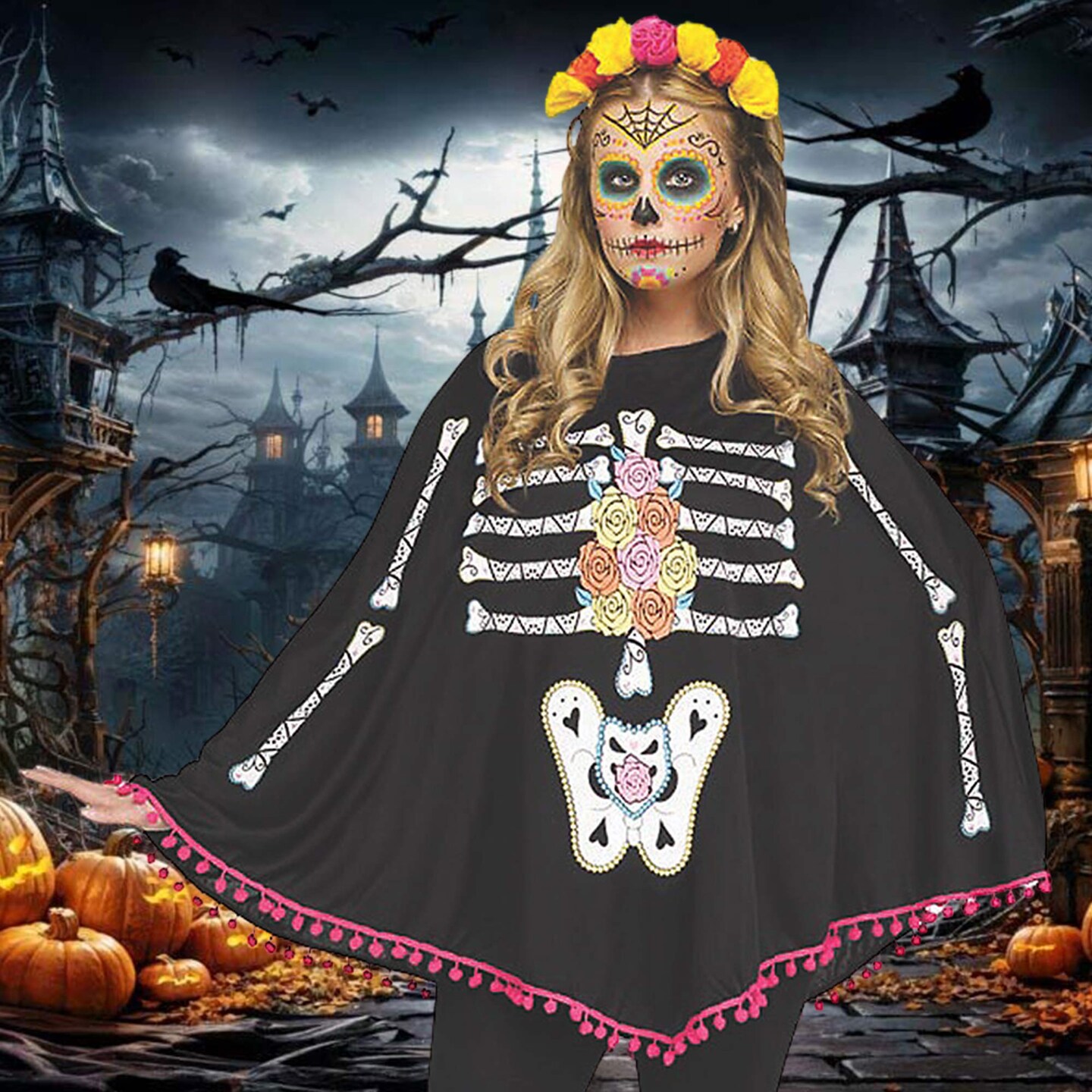 Poncho Costume Inspired by Day of the Dead Celebration