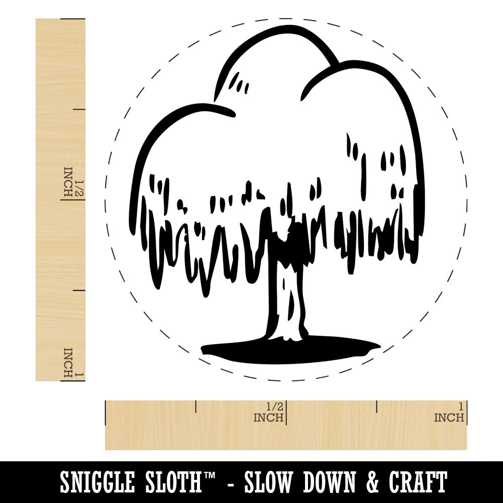 Hand Drawn Weeping Willow Droopy Tree Self-Inking Rubber Stamp Crafting ...