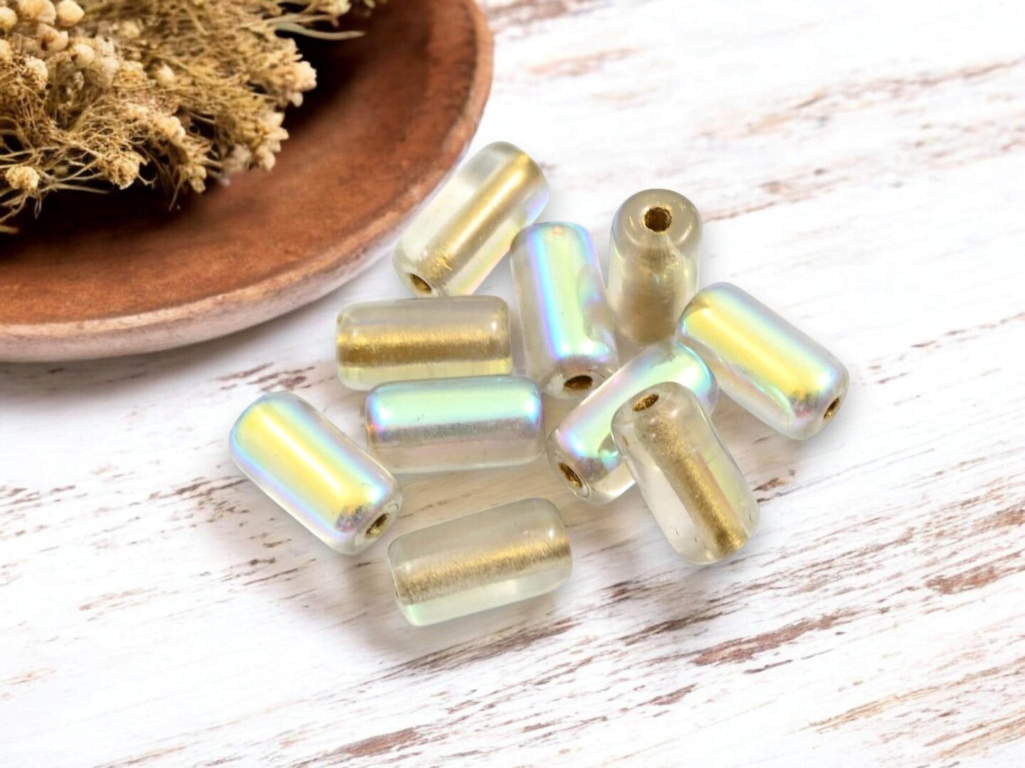 *10* 14x7mm Gold Lined Crystal AB Tube Beads