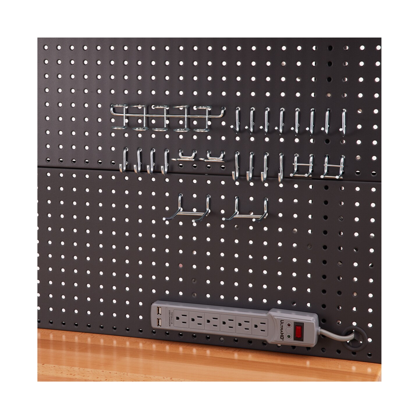 Seville Classics UltraHD Lighted Workcenter w/ Wood Top and Pegboard