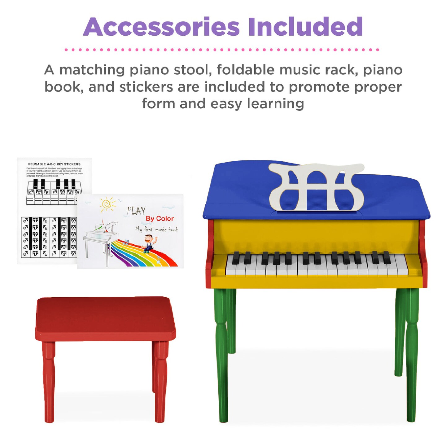 Best Choice Products Kids Classic 30-Key Mini Piano w/ Lid, Bench, Folding Music Rack, Song Book, Stickers