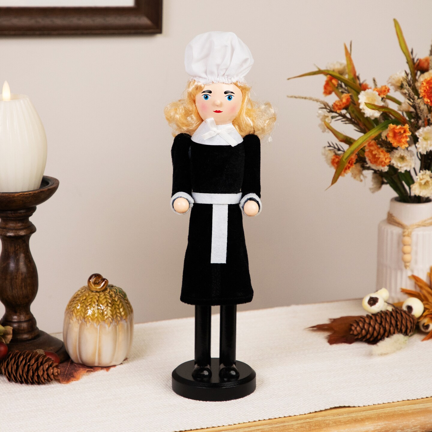Northlight Pilgrim Woman Thanksgiving Fall Harvest Wooden Nutcracker Decoration - 14"