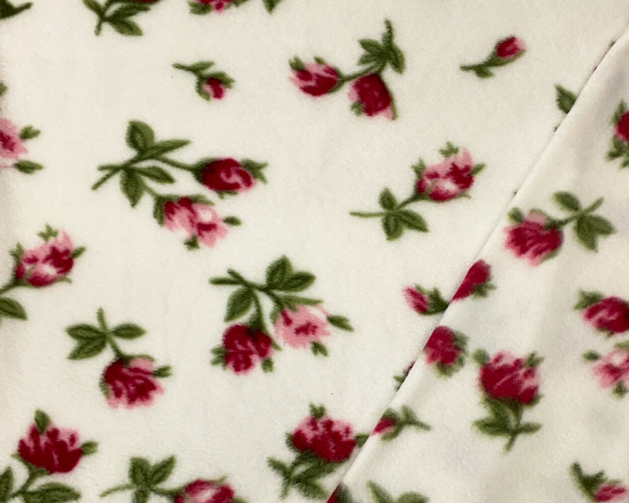 Off-White-Red-Green Polyester Floral Printed Polar Fleece Knit Fabric By the Yard