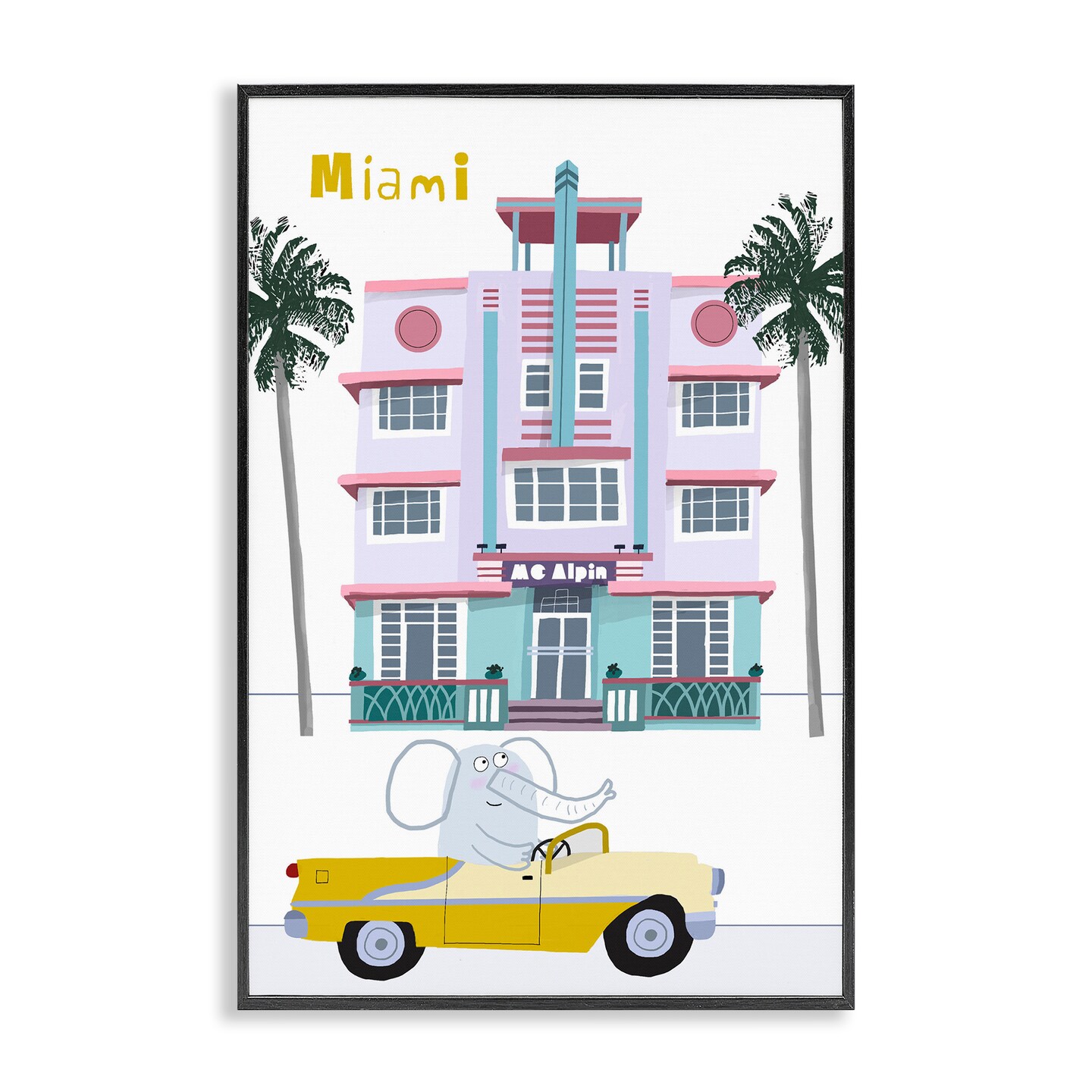 Stupell Industries Elephant & Miami Hotel Framed Giclee, design by Carla Daly