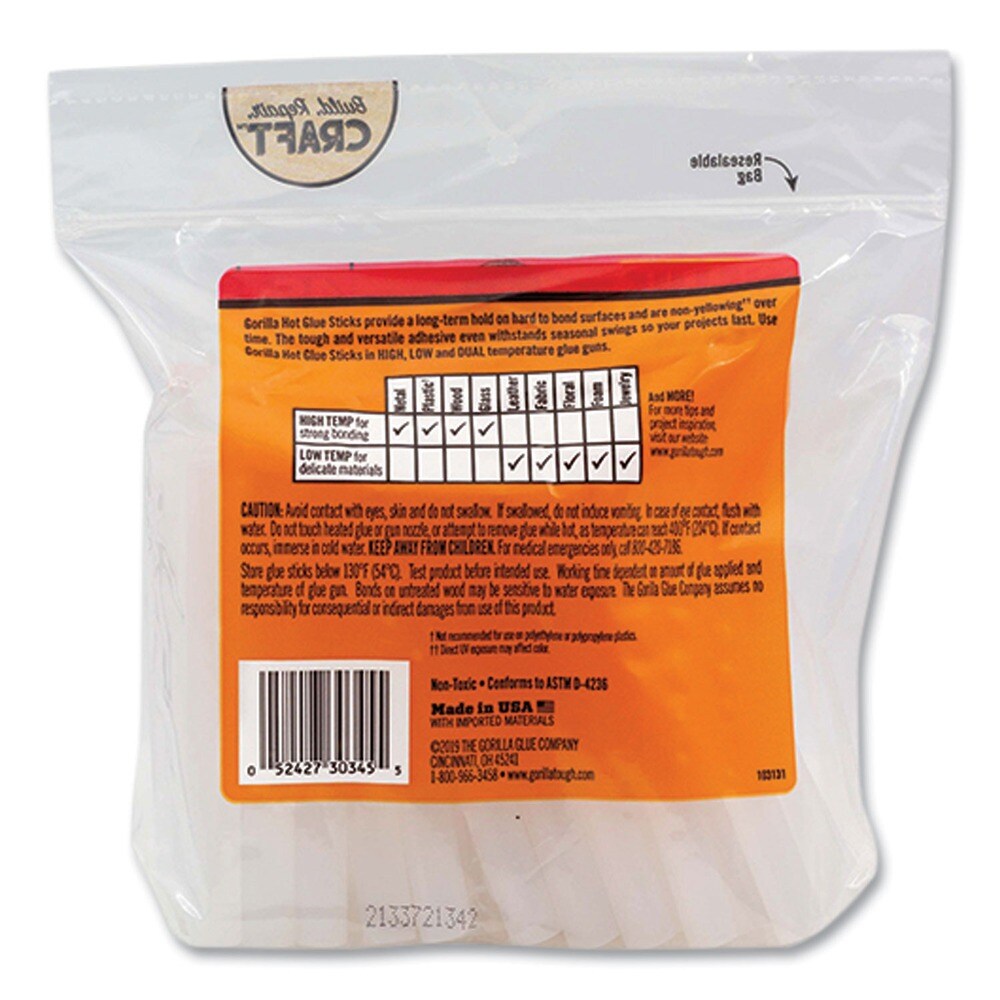 Gorilla Glue 0.43 in. x 4 in. Hot Glue Sticks - Dries Clear (45/Pack)