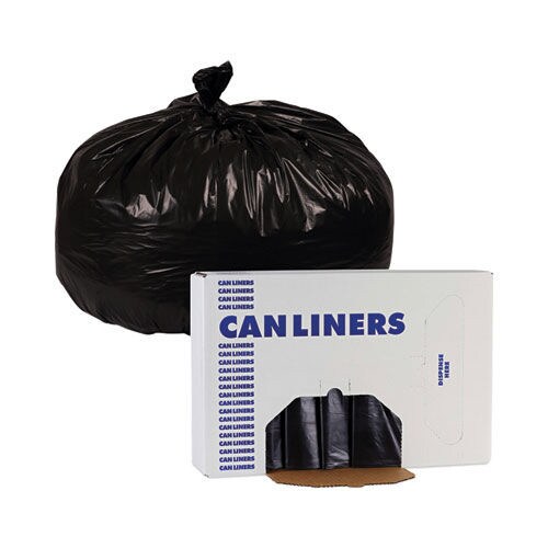 Boardwalk 56 Gallon 1.7 mil 43 in. x 47 in. Flat Pack Linear Low Density Industrial Can Liners - Black (100/Carton)