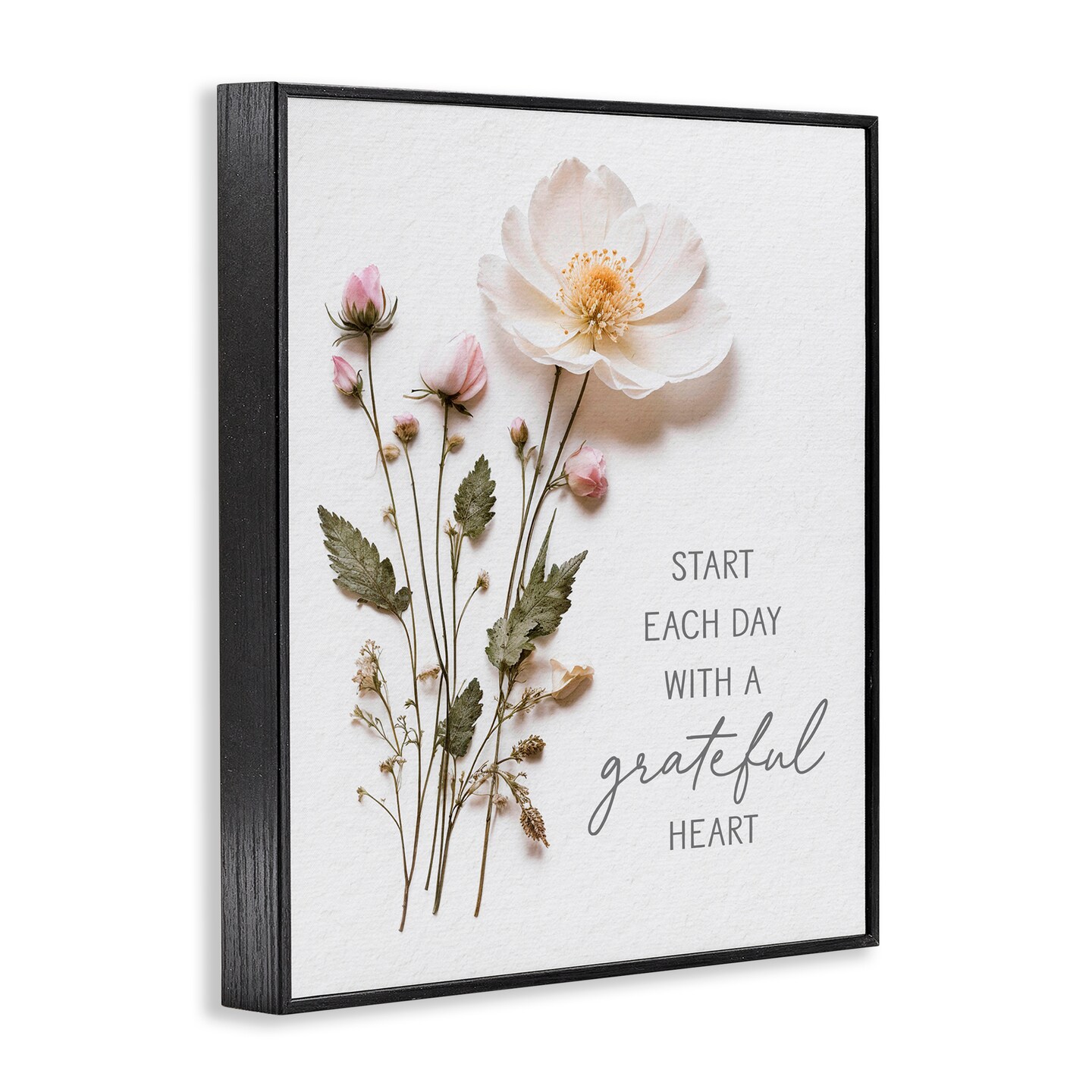 Stupell Industries Grateful Heart Pressed Flowers Framed Giclee, design by Lettered and Lined