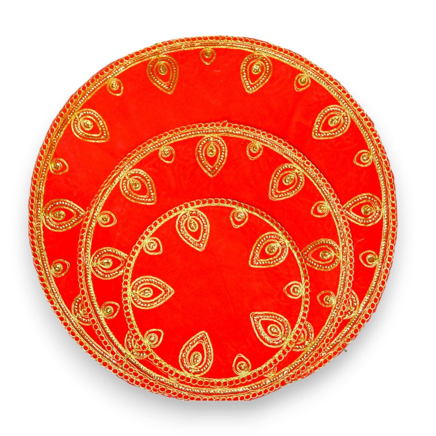 Red Velvet Pooja Mat Aasan Decorative Cloth for God Goddess Idol Puja Asan Mandir Temple Home Office Decor Base Chowki Indian Festival Diwali Decorations Item - Housewarming Gift