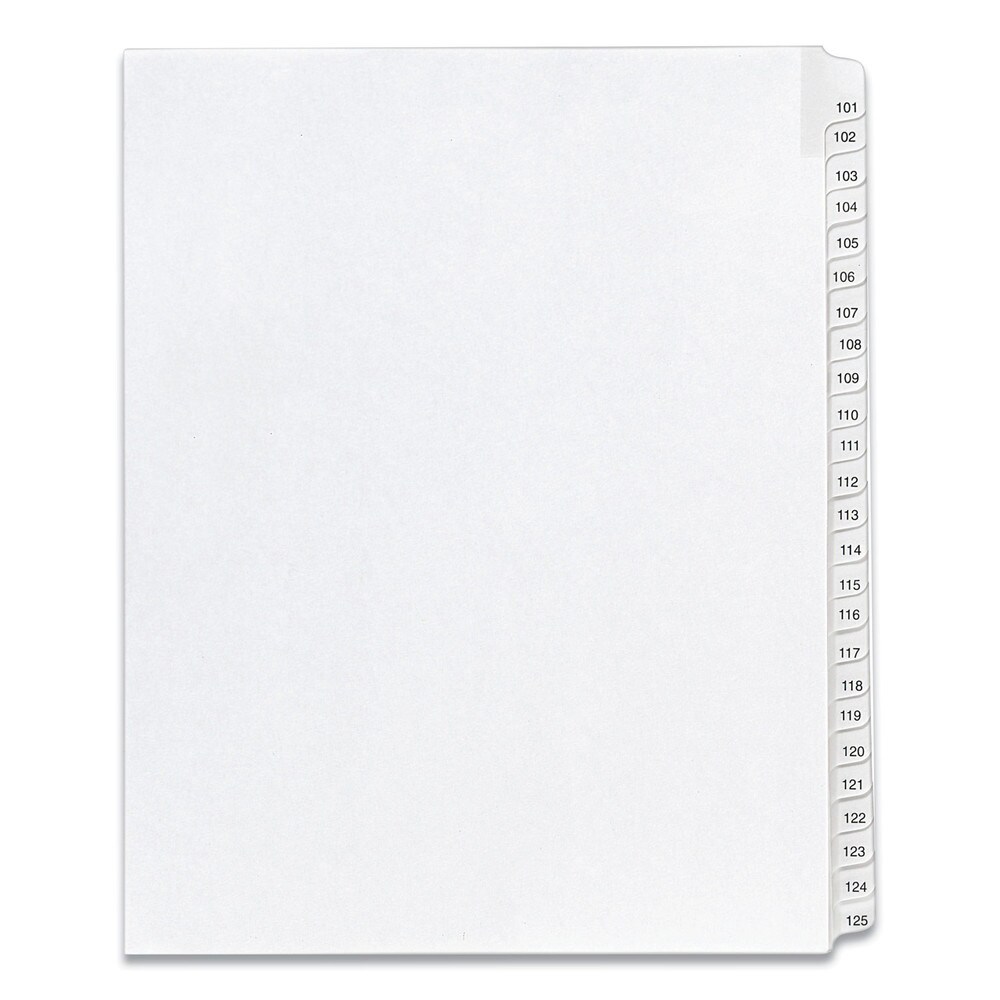 Avery 11 x 8.5 Allstate Style Preprinted Legal Exhibit Side 101 to 125 Tab Index Dividers - White (25-Pieces/Set)