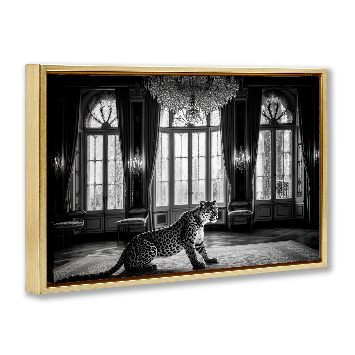 Stupell Industries Snow Leopard in Opulent Mansion Floating Frame, design by Decent Exposures