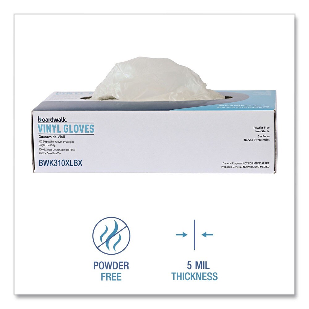 Boardwalk 5 mil Thick 9.5 in. Long Powder-Free Synthetic Examination Vinyl Gloves - Extra Large, Cream (100/Box, 10 Boxes/Carton)