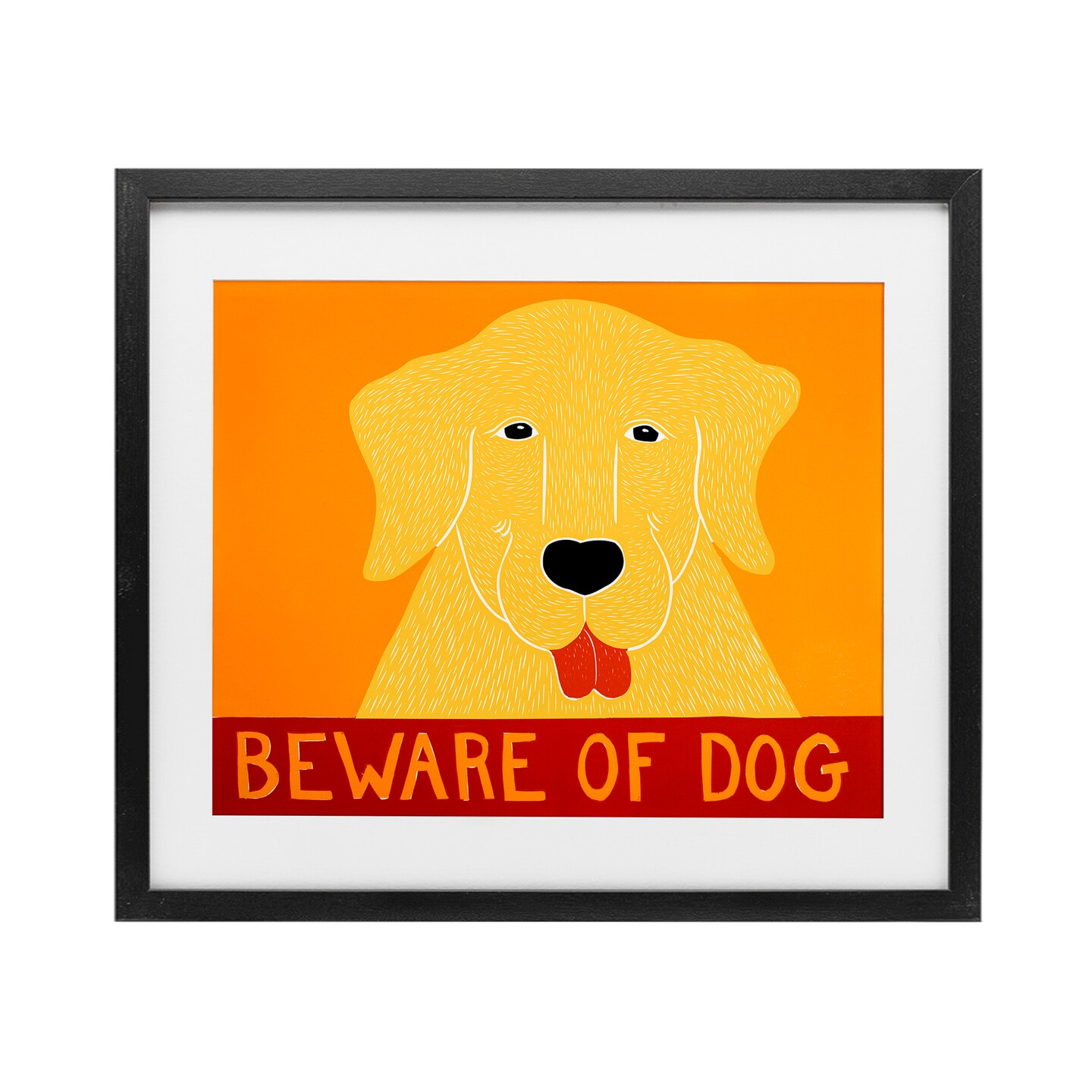 Stupell Industries Beware Of Dog Yellow & Red Framed Print Under Glass, design by Stephen Huneck