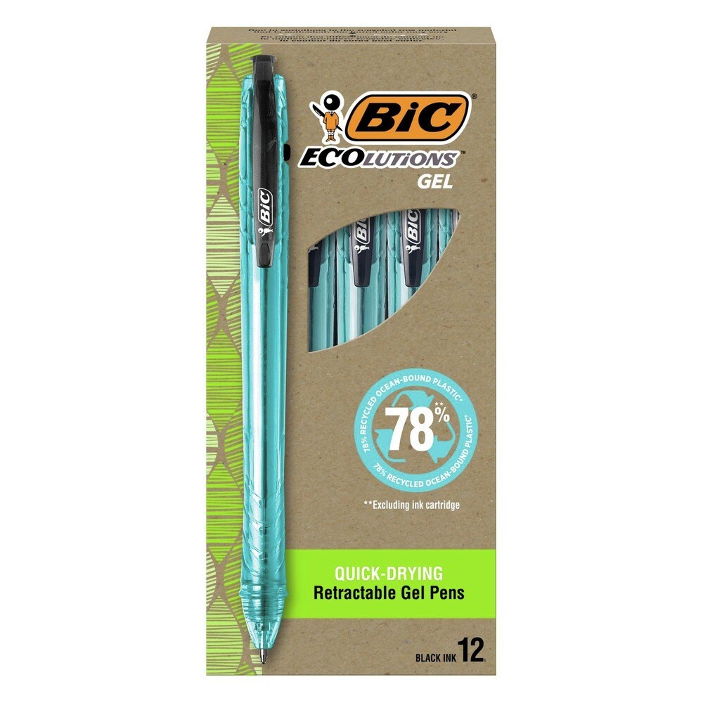 BIC Ecolutions 1 mm Medium Gel Pen - Black Ink/Blue Barrel (1-Dozen)