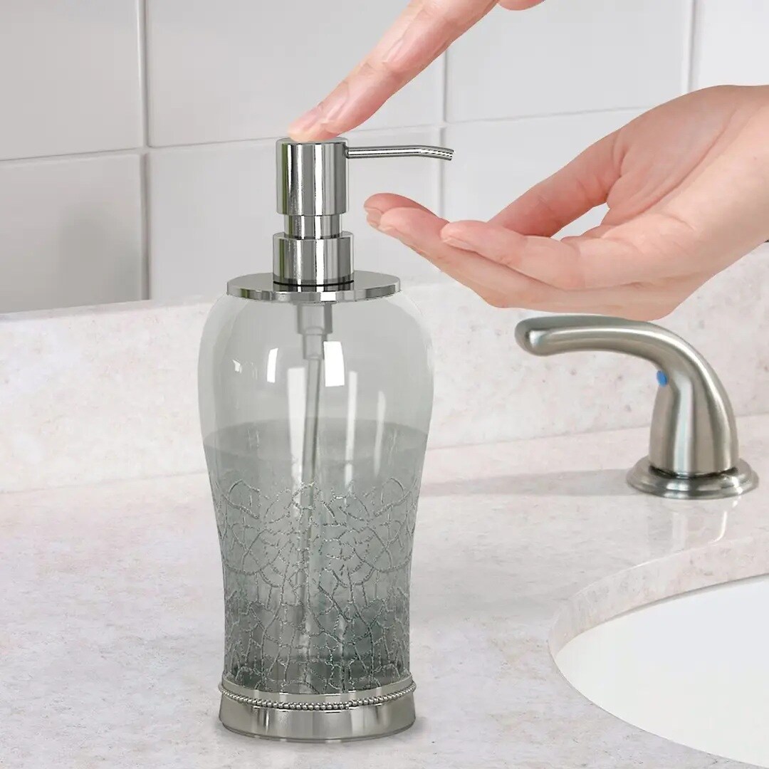 Glass Soap Dispenser Pump Bottle | Bathroom & Kitchen | Holds Soap, Lotion & Sanitizer | Crackle Glass