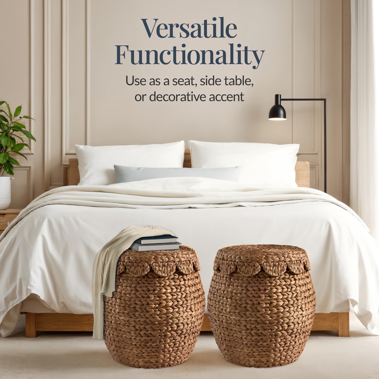 Best Choice Products Scalloped Water Hyacinth Storage Tote Basket with Lid