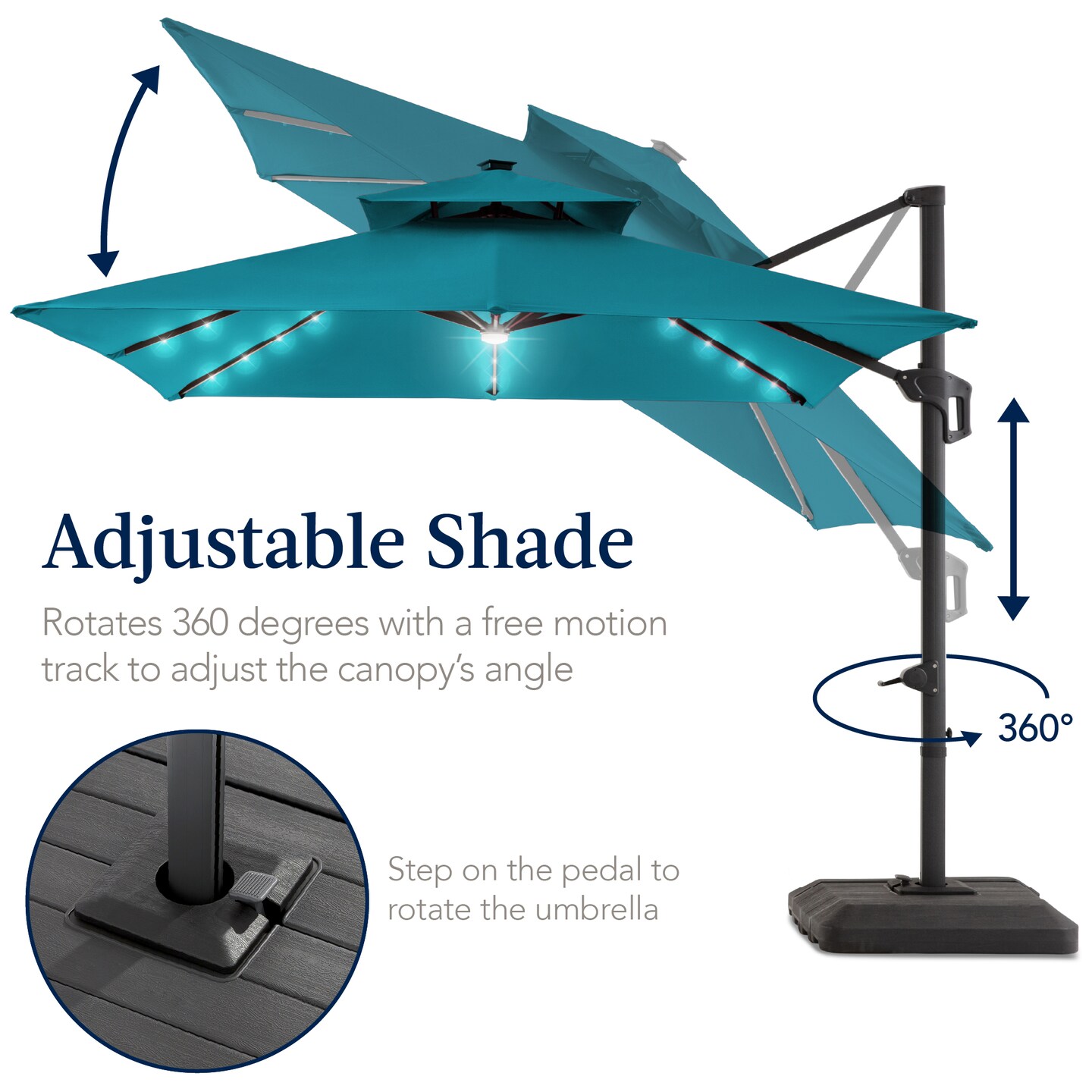 Best Choice Products 9x12ft 2-Tier Square Outdoor Solar LED Cantilever Umbrella w/ 360-Rotating Base –