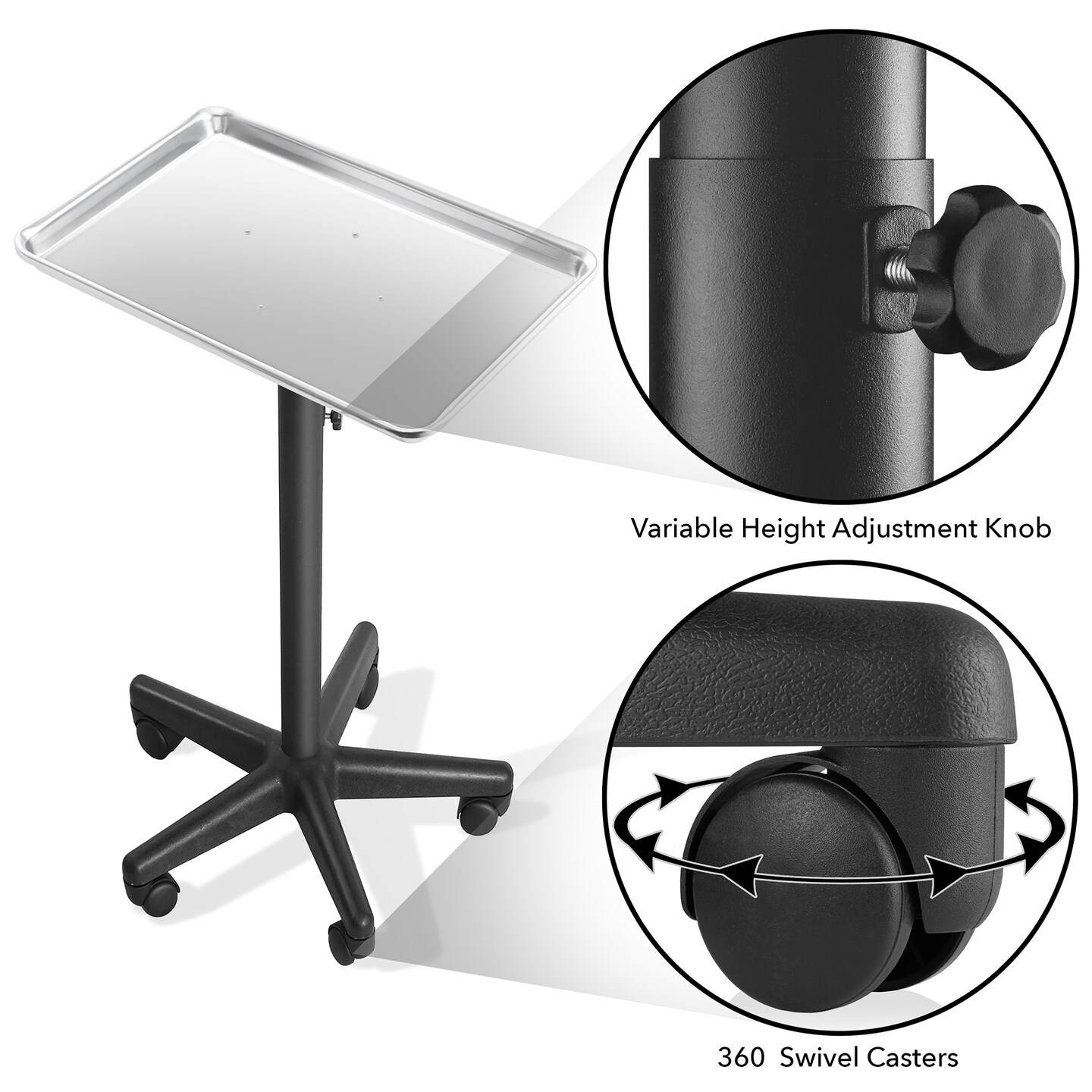 Saloniture Aluminum Salon Instrument Tray, Heavy-Duty Metal Rolling Base