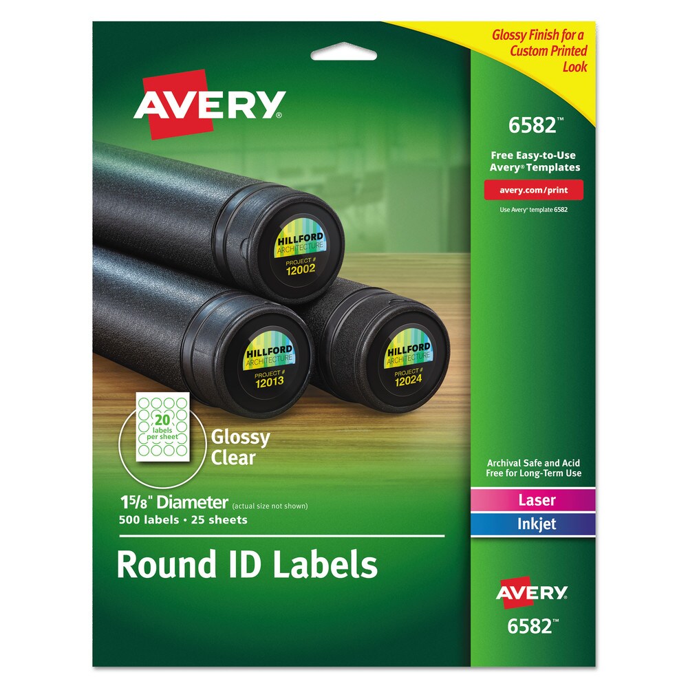 Avery 1.67 in. Diameter Round Print-to-the Edge Labels with SureFeed and EasyPeel - Glossy Clear (500/Pack)