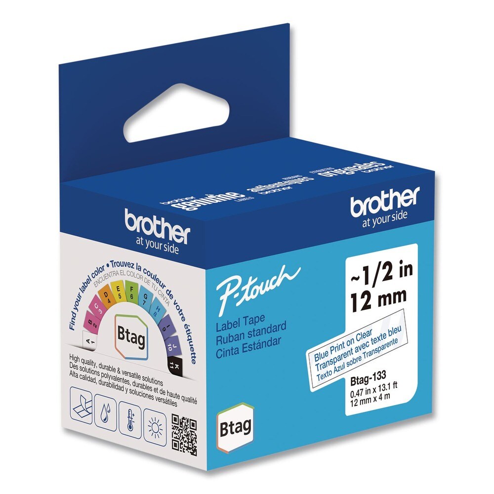 Brother P-Touch 0.47 in. x 13.1 ft. Genuine P-Touch BTAG Label Tapes - Blue on Clear