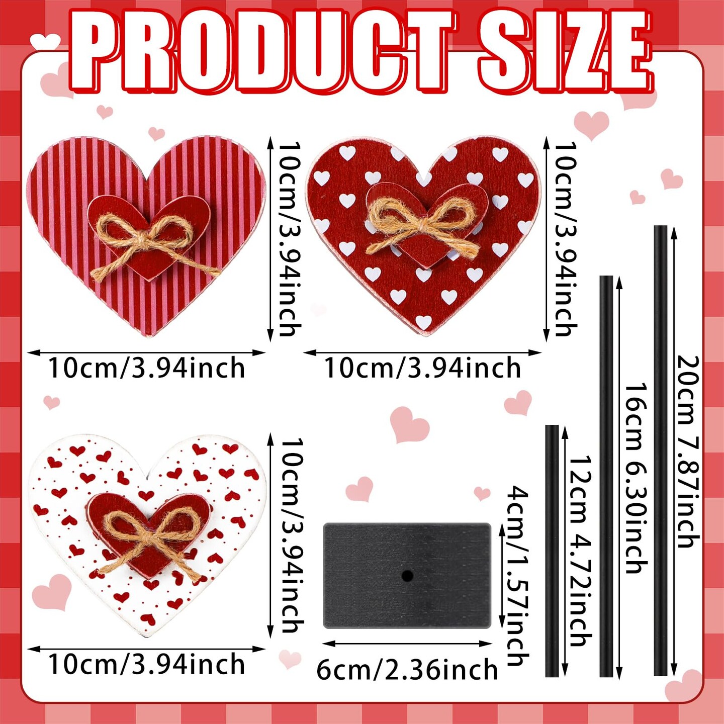 3 Pcs Valentine's Day Decoration Heart Wooden Sign Standing Block Love Christian Tables Centerpieces Valentines Decoration Double Printed Table Sign for Wedding Party Favor Supplies(Classic)