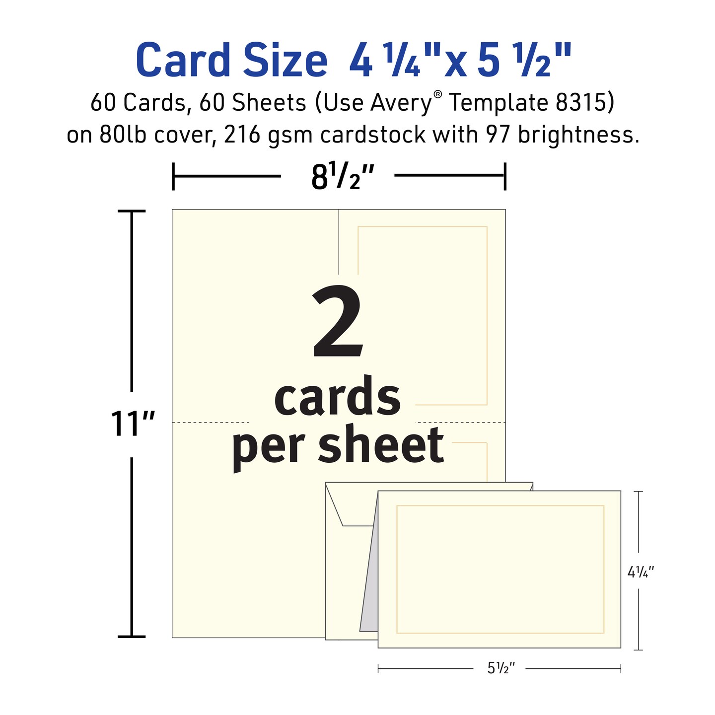 Avery Printable Embossed Note Cards, Envelopes Included, 4.25" x 5.5", Matte Ivory, Inkjet Printer Compatible, 60 Blank Cards Total (8317)