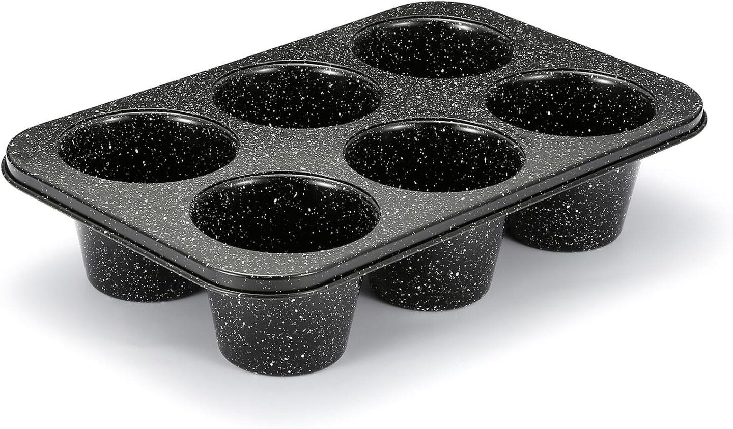 Jumbo muffin pan 6 Cup, deep muffin pan extra large cupcake tin black granite finish carbon steel baking pan 3.5dia x3 inch cup