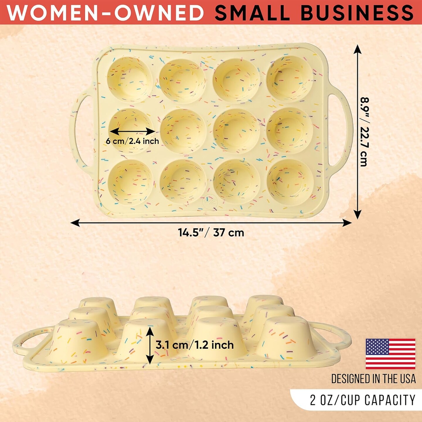 Silicone Mini Muffin Pan With Handles 2 Pack, 12 Cups Mini Cupcake Pan, Silicone Muffin Cups For Baking, Eggs &#x26; Cupcakes, Non-Stick Molds Dishwasher Safe &#x26; BPA Free - Confetti