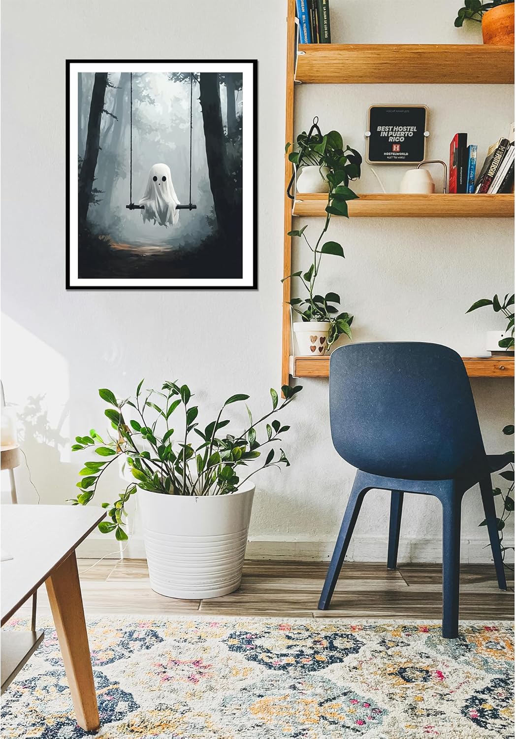 Ghost Sitting on Swing Paint by Numbers Kit for Adult, Halloween Paint by Number, Misty Forest Landscape Easy Acrylic DIY Oil Painting on Canvas for Gift Home Wall Decor(16x20inch, No Frame)