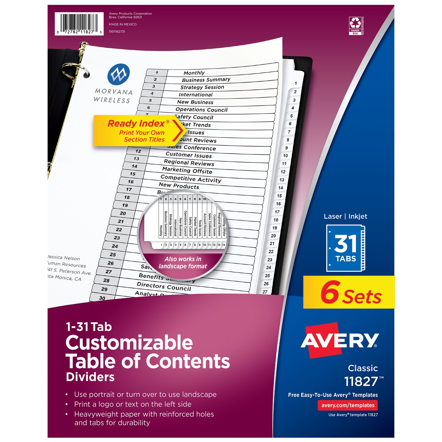 Avery 1-31 Dividers for 3 Ring Binders, 31 Tabs per Set, Customizable Table of Contents, Classic White Tabs (6 Sets of 11827)