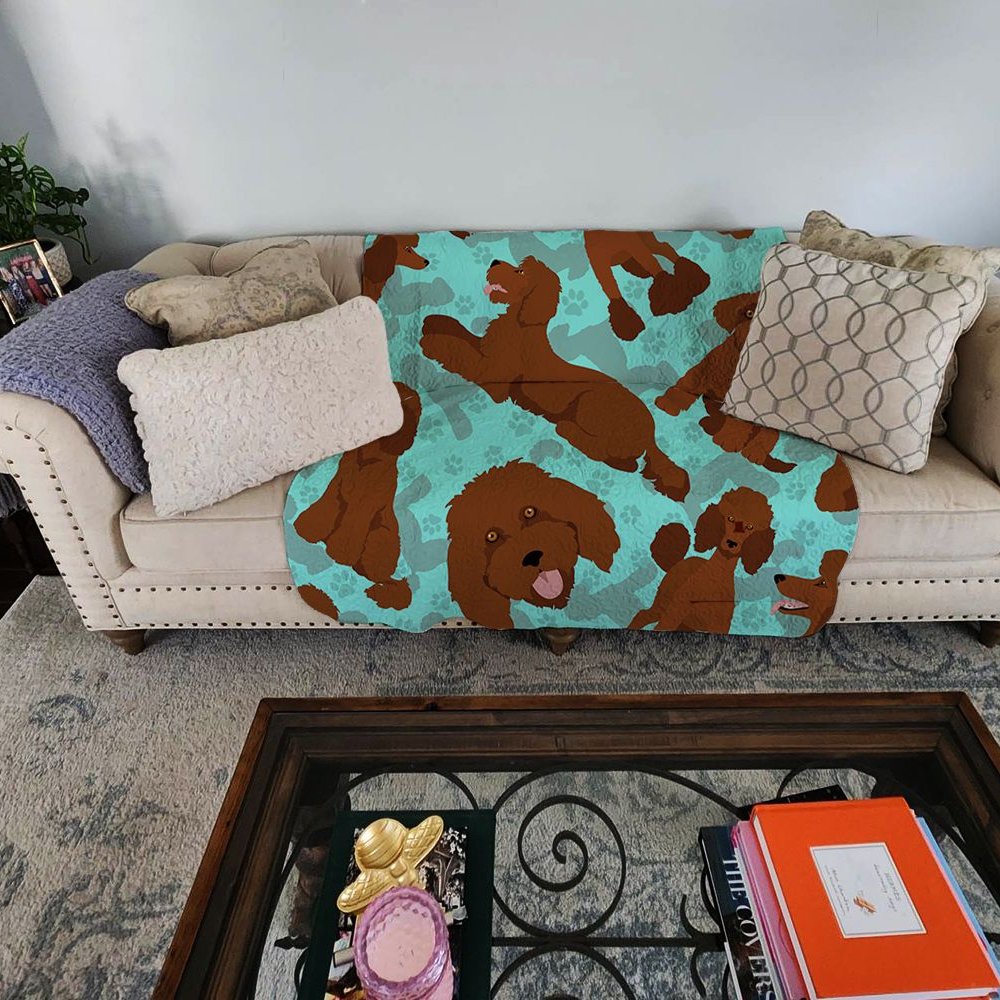 Edge Collections - 50" x 60" - Brown & Teal - Chocolate Standard Poodle Quilted Throw Blanket - 1 Piece