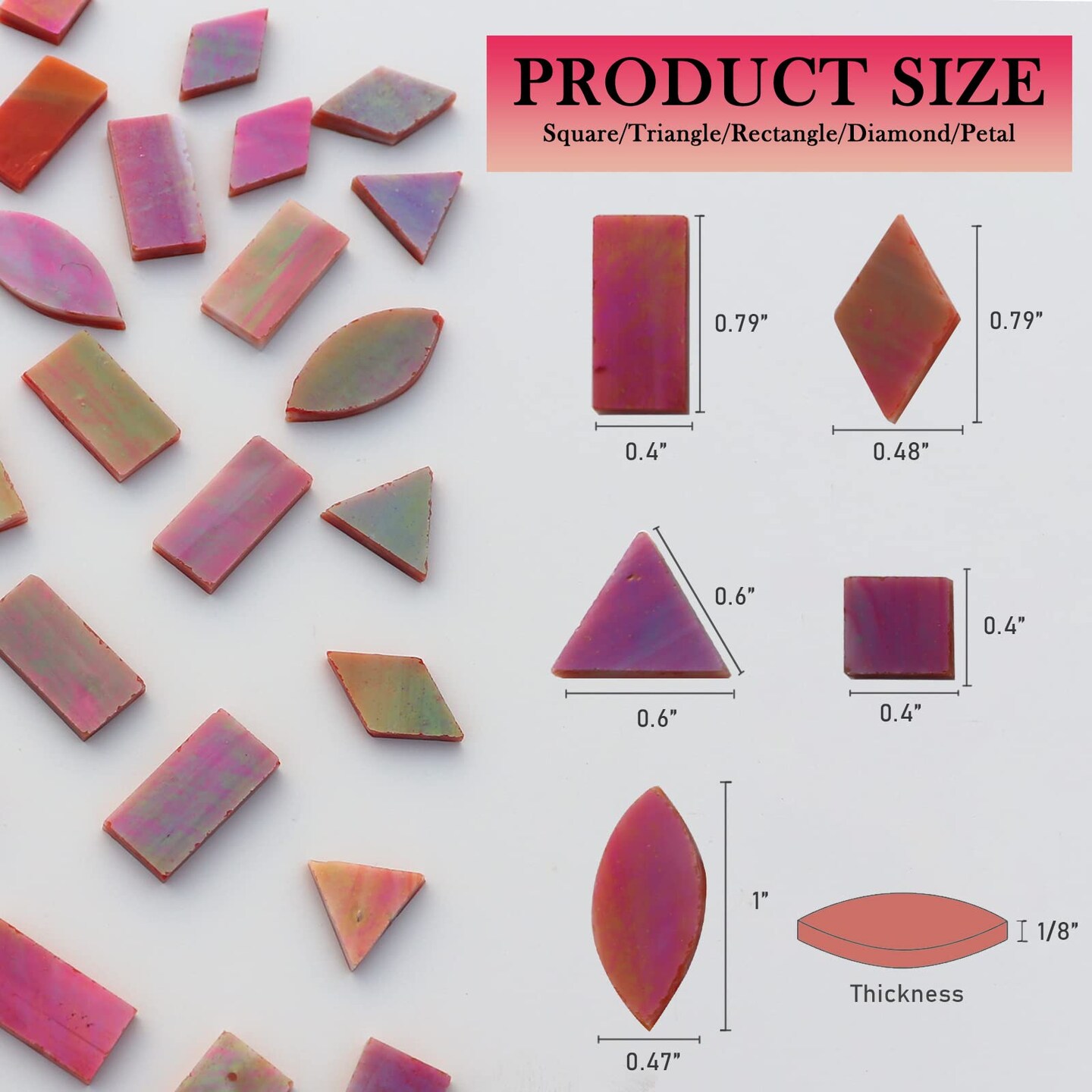LITMIND Iridescent Glass Mosaic Tiles for Crafts, 240 Pieces 5 Shapes Mixed Stained Glass Pieces, Mosaic Kits for Adults (Iridescent Orange Red)