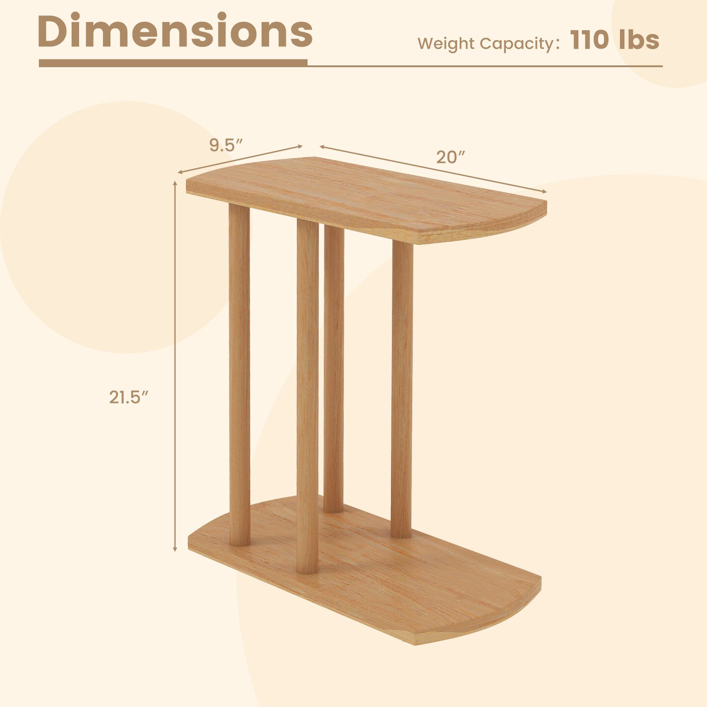 Teak Wood C Shaped Side Table Space Saving 2 Tier End Table Natural