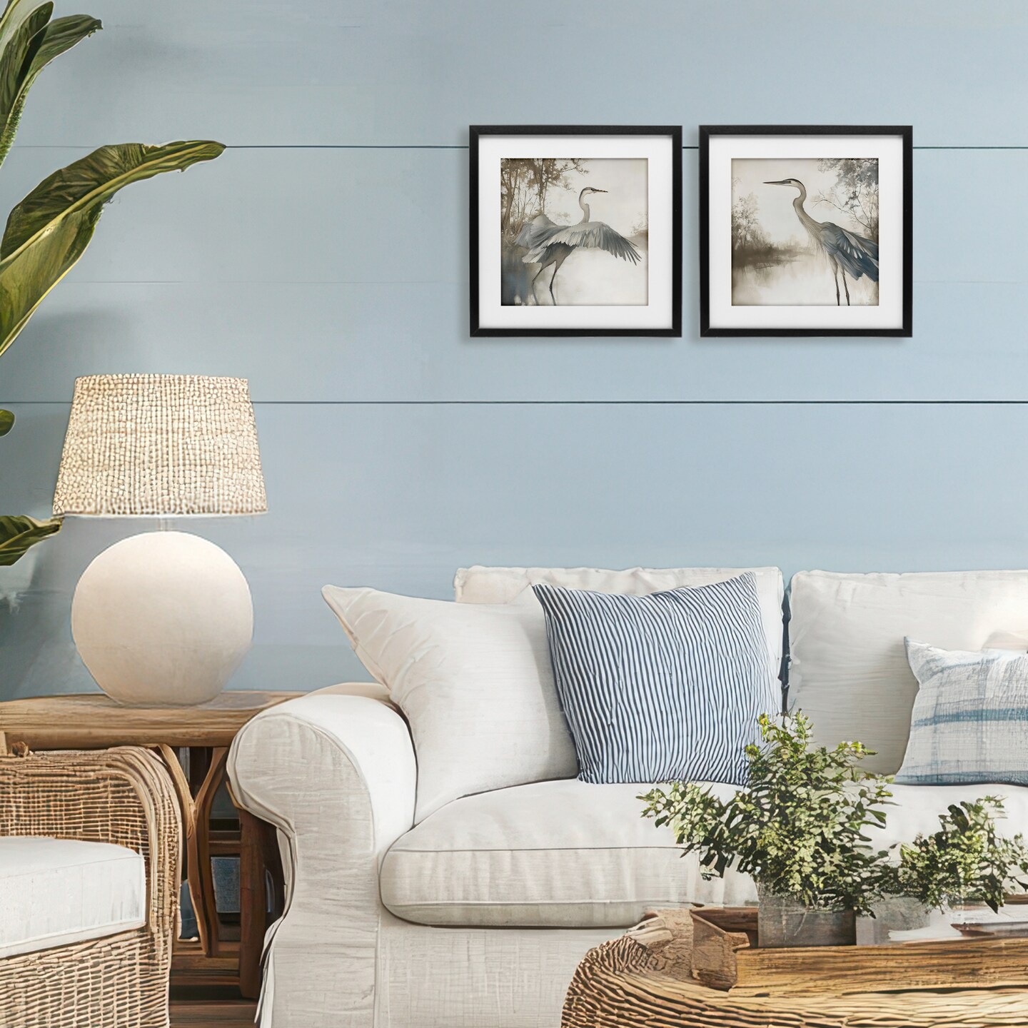 Stupell Industries Heron Feathers Over Water 2pc Framed Print Under Glass Set, design by Mona Grace