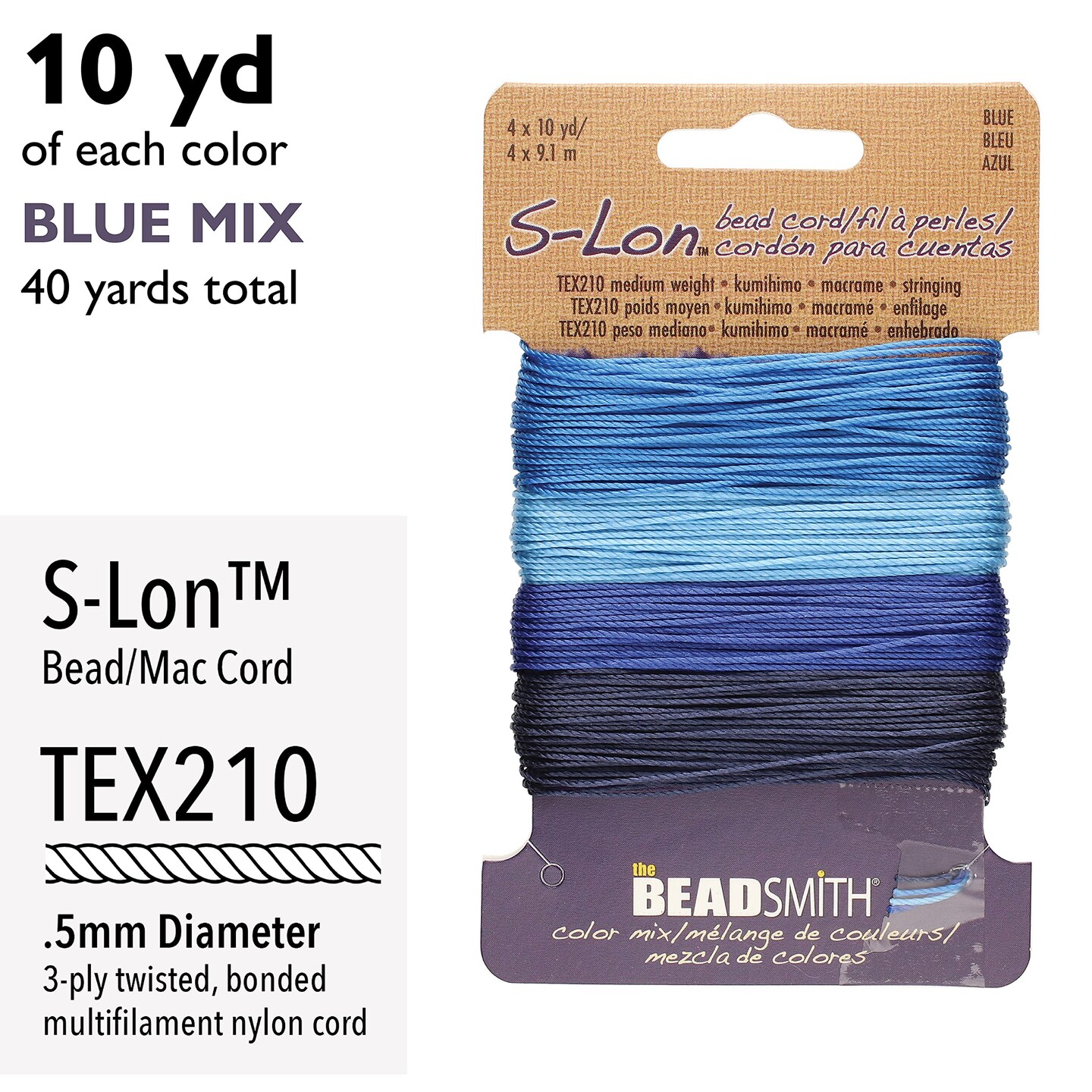 The Beadsmith S-Lon Bead Cord – .5 mm Twisted Nylon Cord for Stringing, TEX210