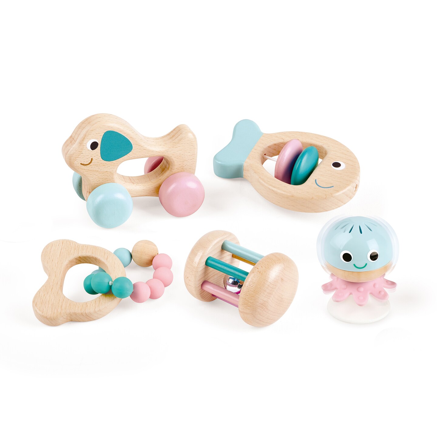 Hape: Wooden Multi-Stage Sensory 5 PC Gift Set for Infant, Baby & Toddler