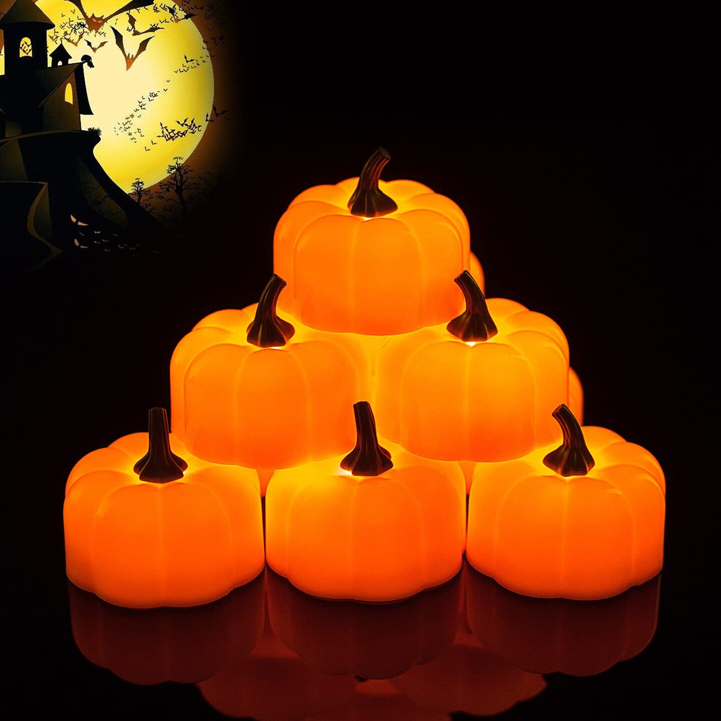 12 Pieces LED Pumpkin Lights, Halloween Pumpkins Battery Operated, Pumpkin Tea Lights, Light Up Jack O&#x2019; Lanterns for Halloween Decoration, Orange