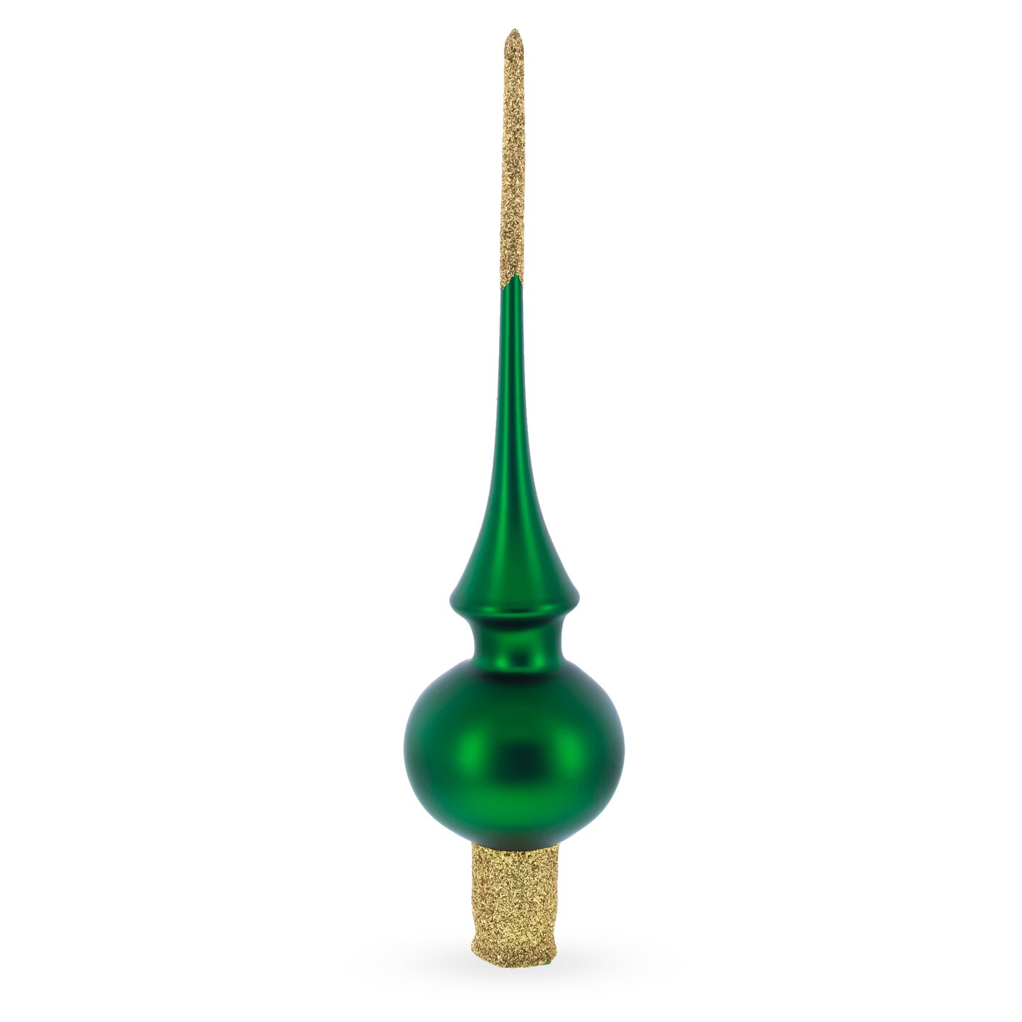 Solid Green with Sparkling Top Blown Glass Christmas Tree Topper 11 Inches